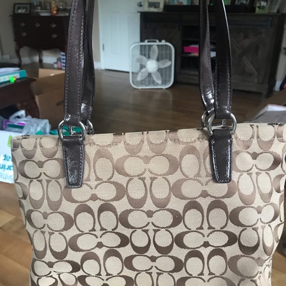 Coach purse $75. Light brown/brown leather pattern - Picture 2 of 4